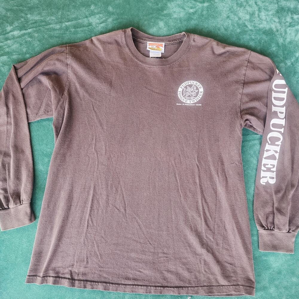 Fudpucker Trading Co Long Sleeve Shirt Destin Florida Brown Graphic Tee Large